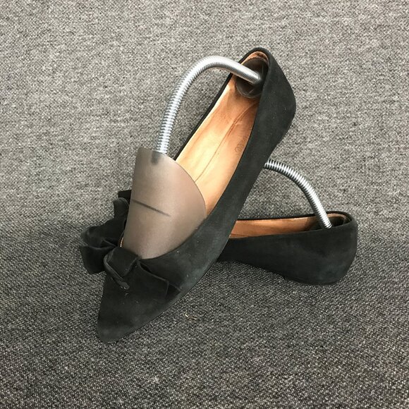 Madewell Womens French Knot Skimmer Black Suede Bow Pointed Toe Ballet Flats 9 - Picture 1 of 11